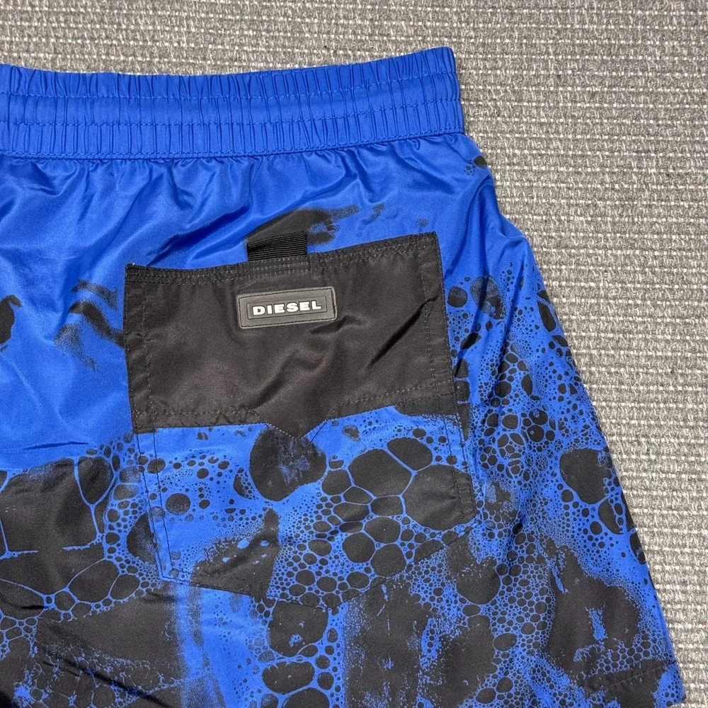 Diesel Beachwear Mens Blue Black Abstract Bubble Print Swim Trunks Size L